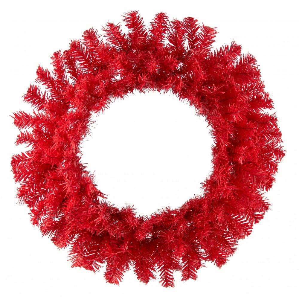 Wreaths |   24" Pine Pvc Wreath: Red (180 Tips) Decor Red