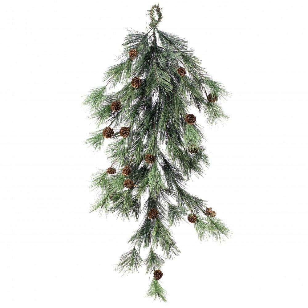 Wreaths |   30" Deluxe Smokey Pine Teardrop Decor Green,Brown,White