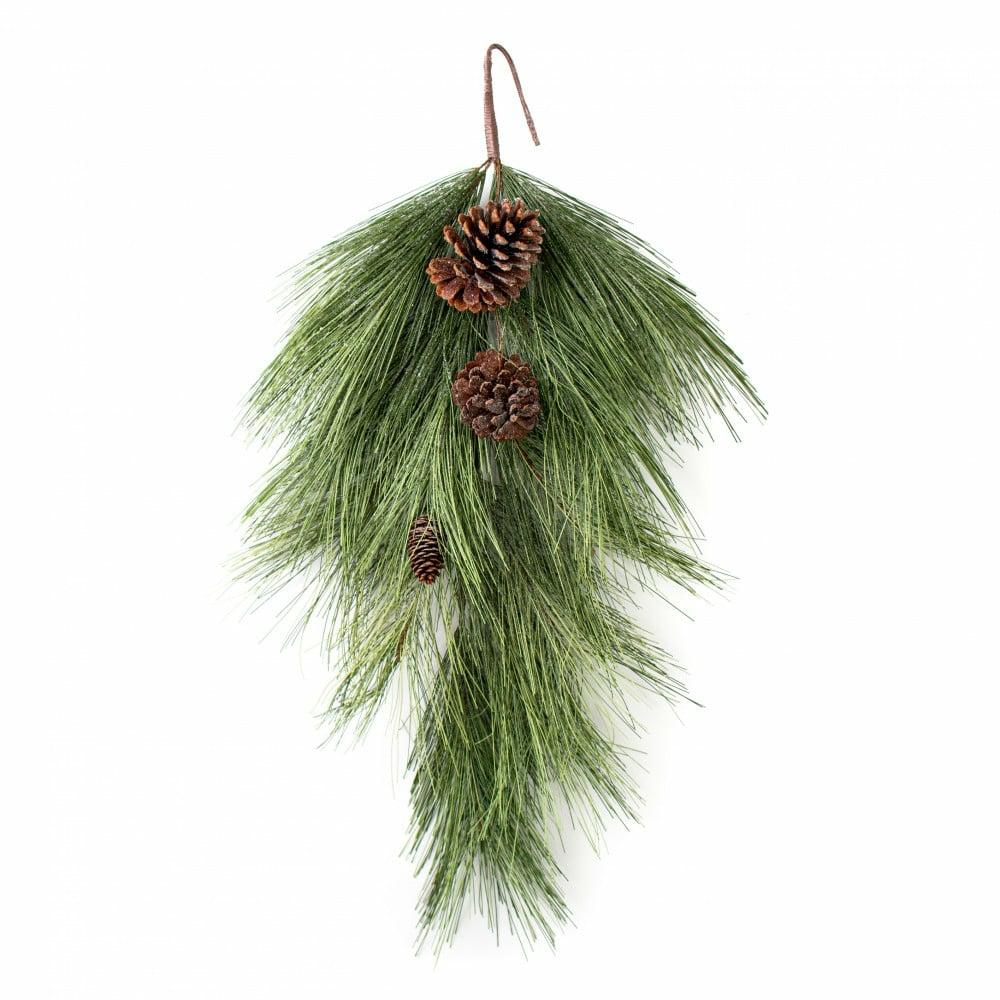 Wreaths |   32" Iced Pine With Pinecones Teardrop Decor Green,Brown