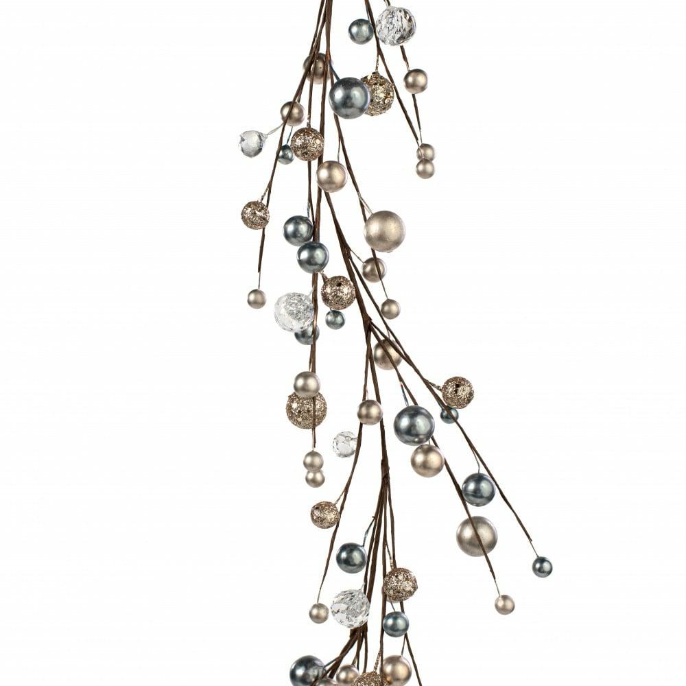 Garland |   5′ Glittered Ball & Diamond Garland: Smoke Blue & Champagne Decor Garland