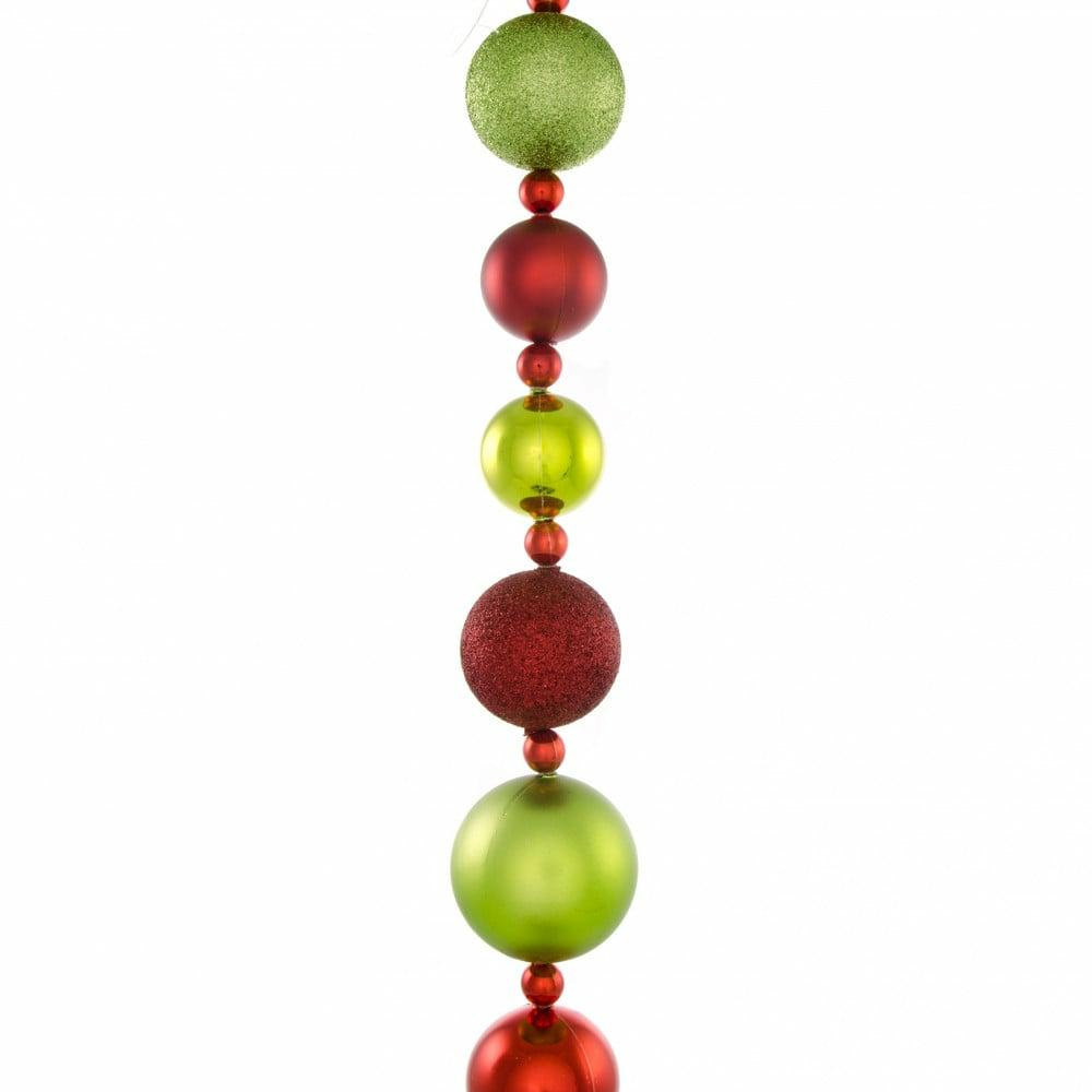 Garland |   6′ Mixed Metallic Glitter Ball Garland: Red & Lime Green Decor Garland