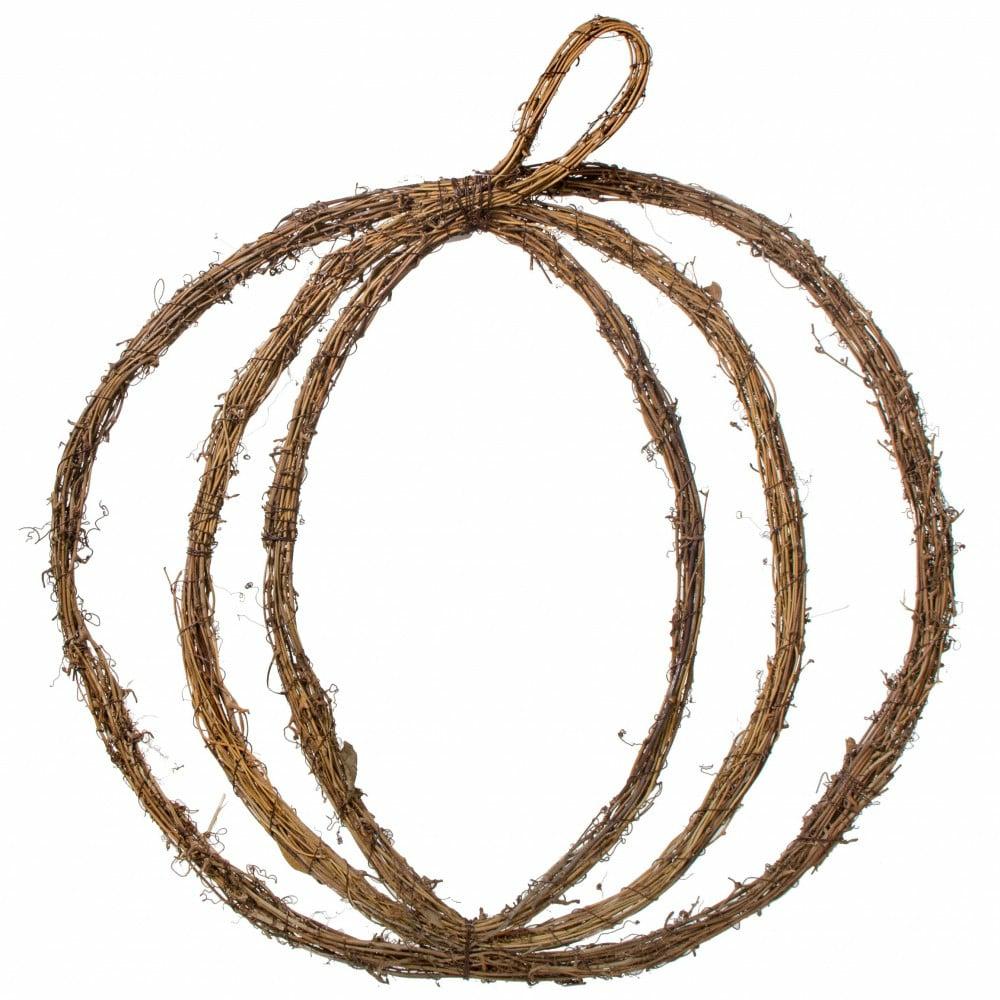 Door Decor |   22" Flat Grapevine Pumpkin Decor Brown