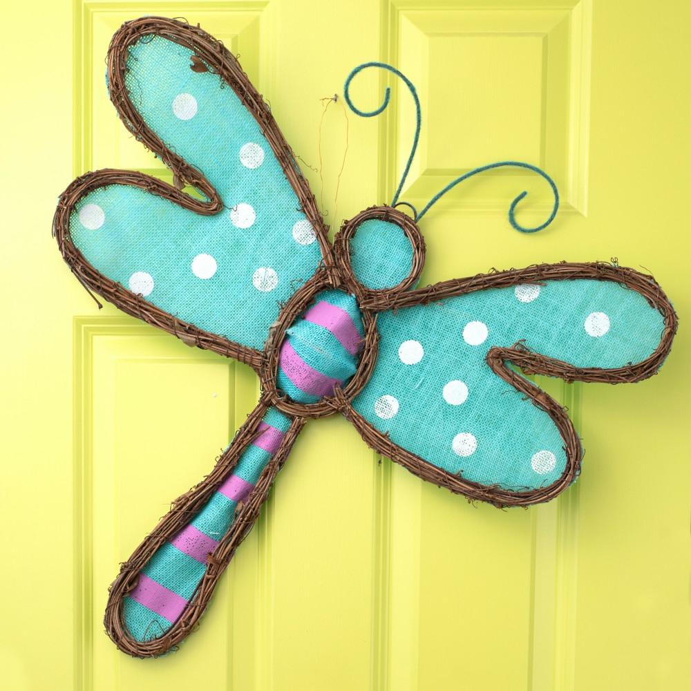 Door Decor |   24" Dragonfly Grapevine Hanger Decor Blue,Aqua,Purple,White