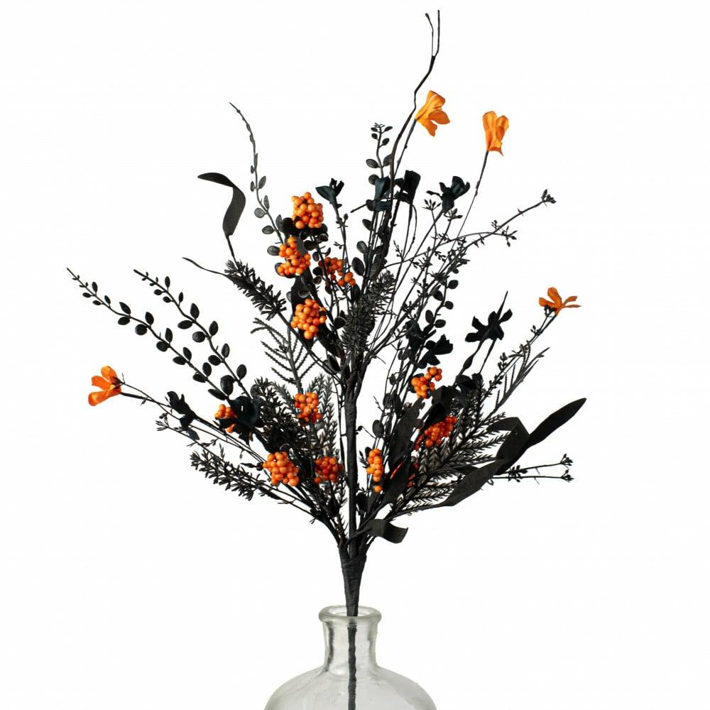 Floral Sprays & Picks |   24" Mixed Floral Filler Spray: Black & Orange Accents Black,Orange