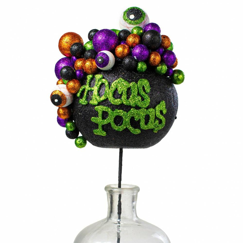 Floral Sprays & Picks |   21" Hocus Pocus Eyeball Cauldron Pick Accents Black,Green,Purple,Orange