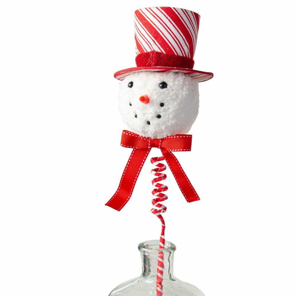 Floral Sprays & Picks |   19" Snowman Head Peppermint Hat Pick Accents Floral Sprays & Picks