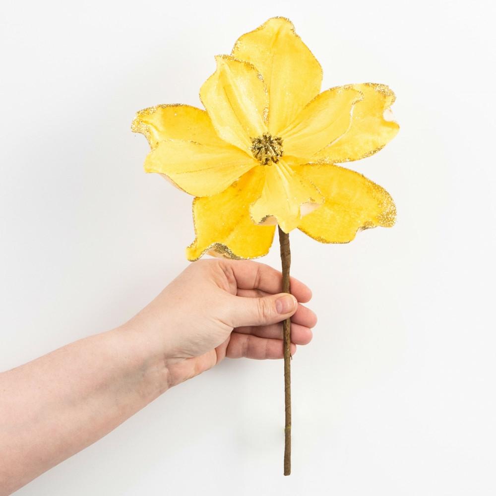 Floral Sprays & Picks |   14" Velvet Magnolia Pick: Yellow Accents Floral Sprays & Picks